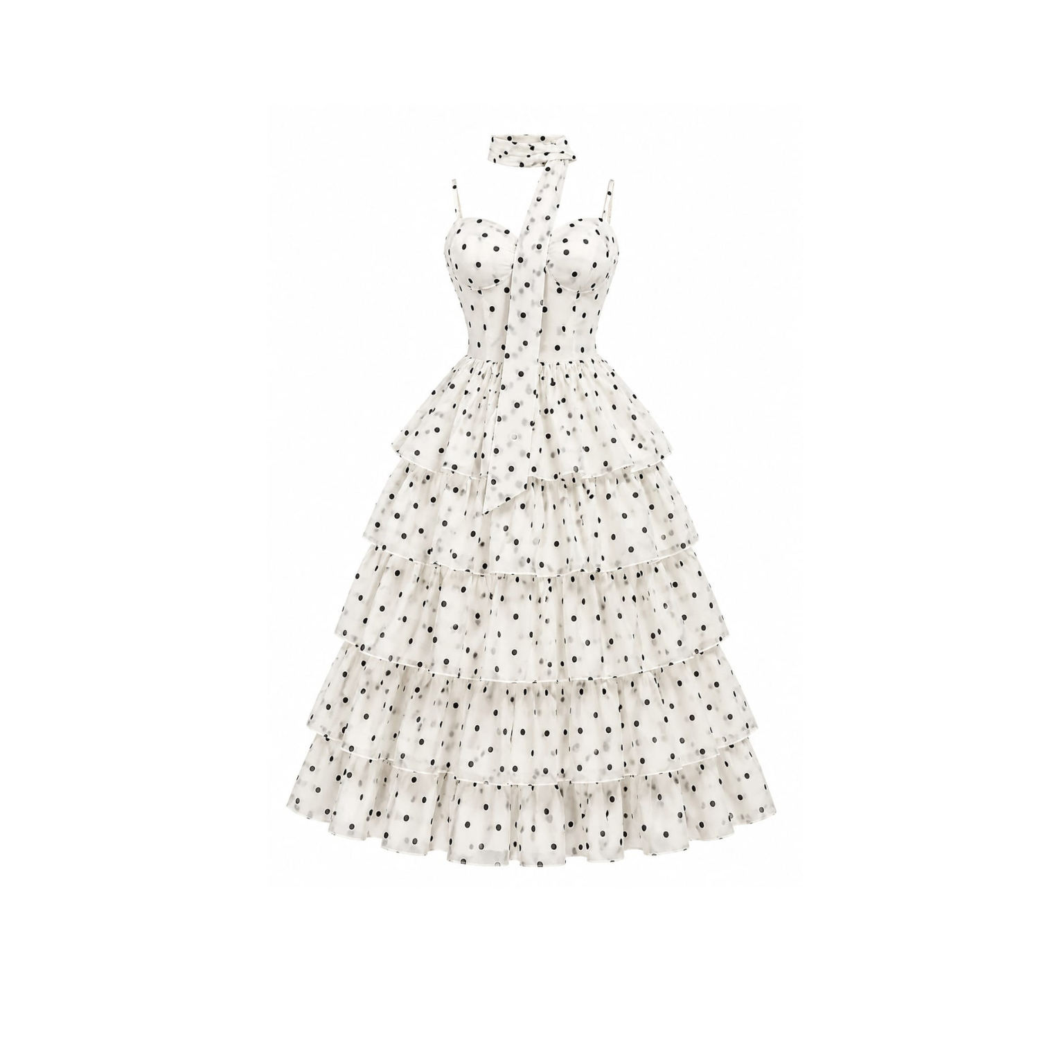 Polka Dot Tiered Organza Midi Dress