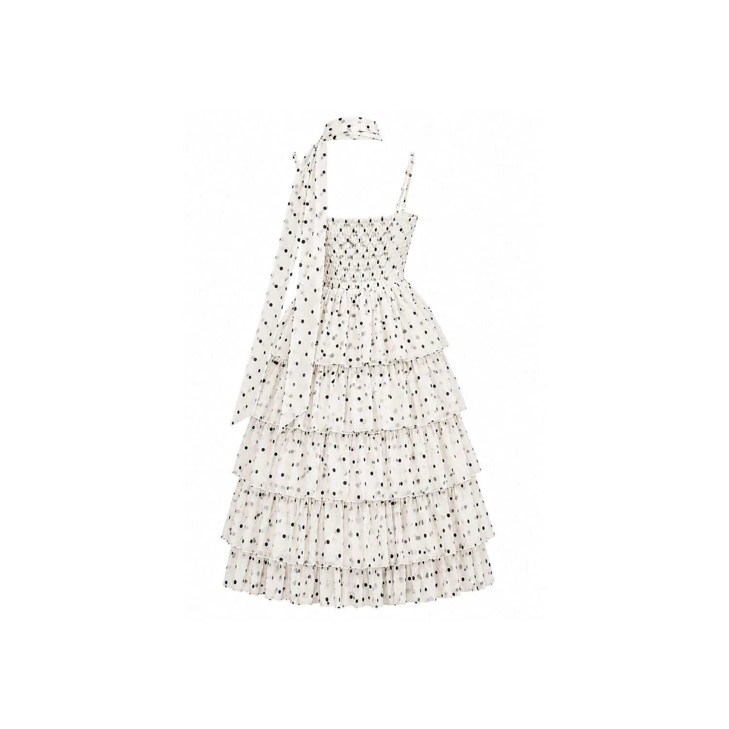 Polka Dot Tiered Organza Midi Dress