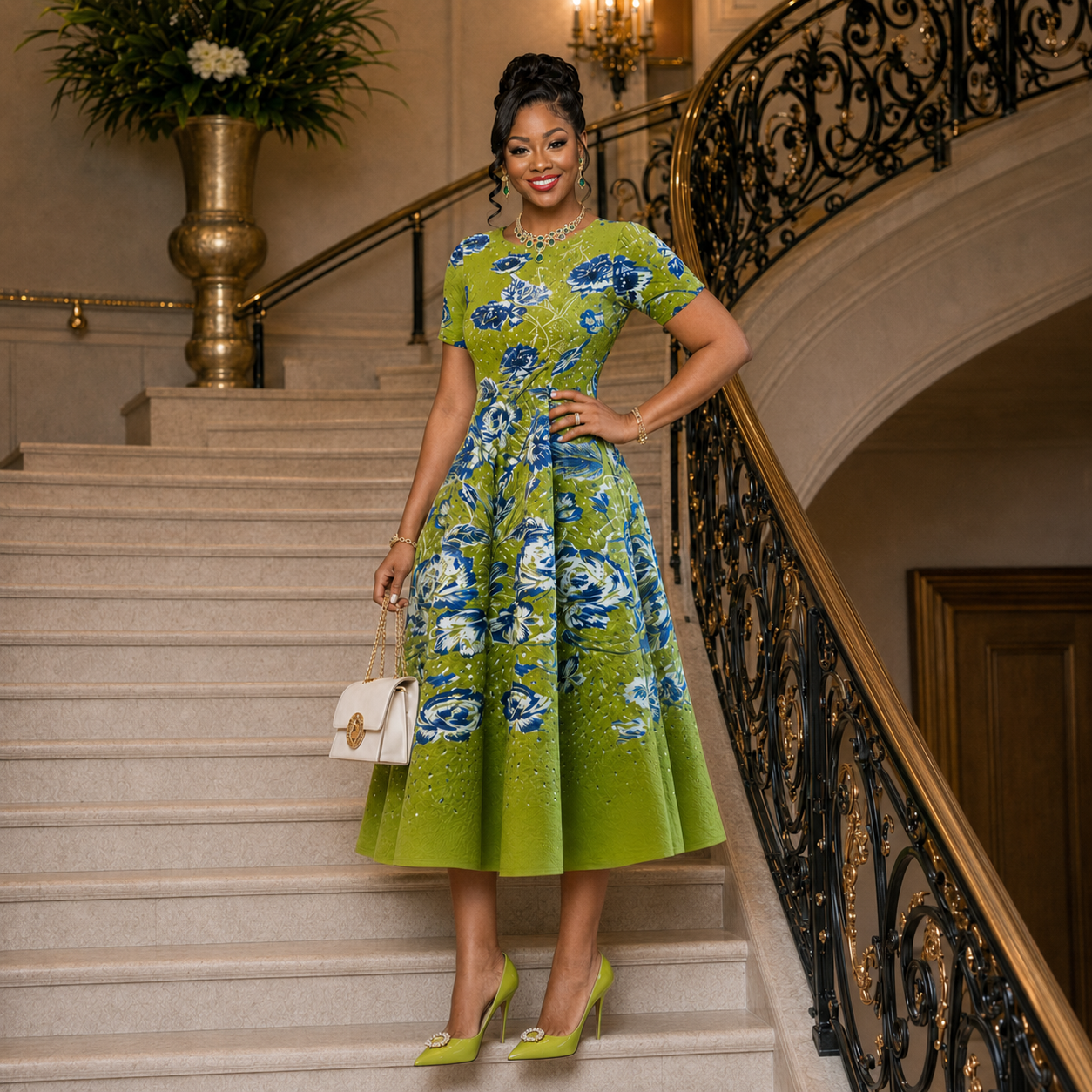 Emerald Bloom Floral Midi Dress