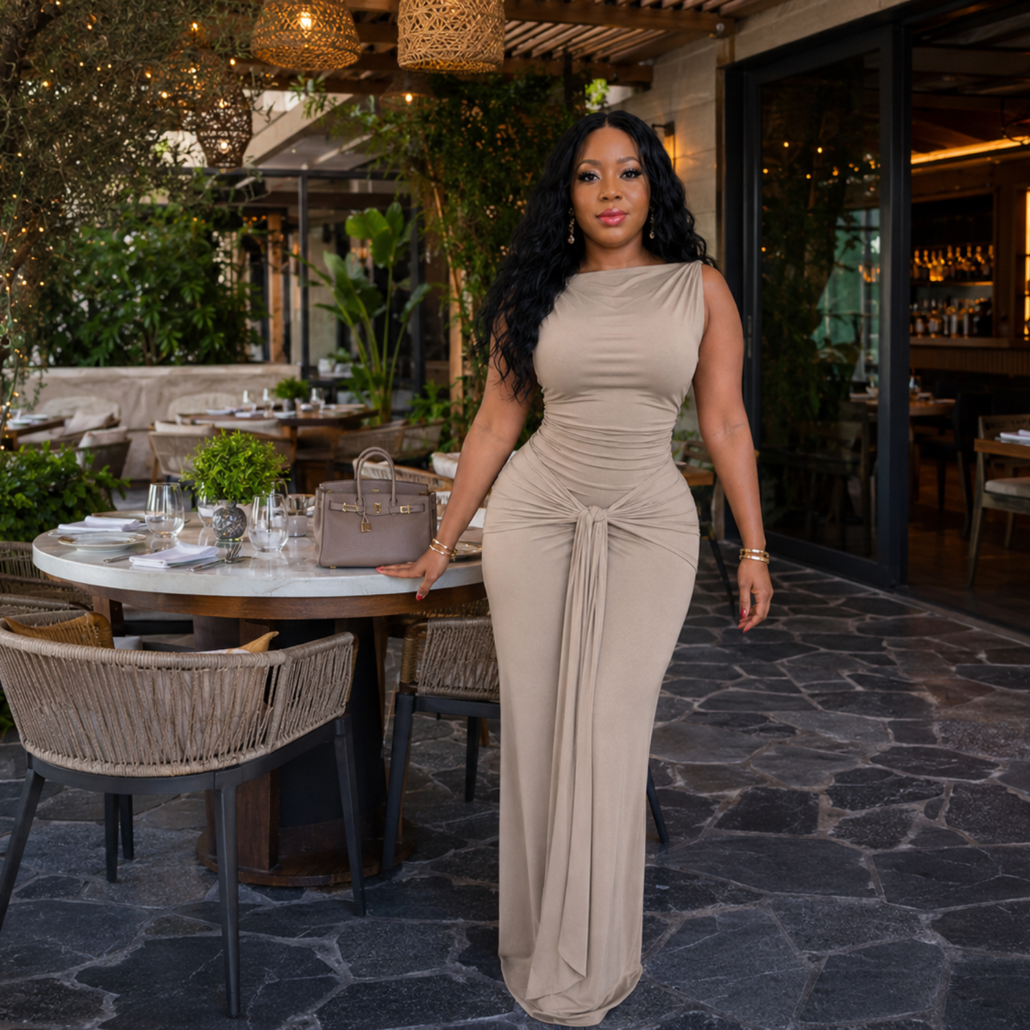 Latte Knot Two-Piece Maxi Set