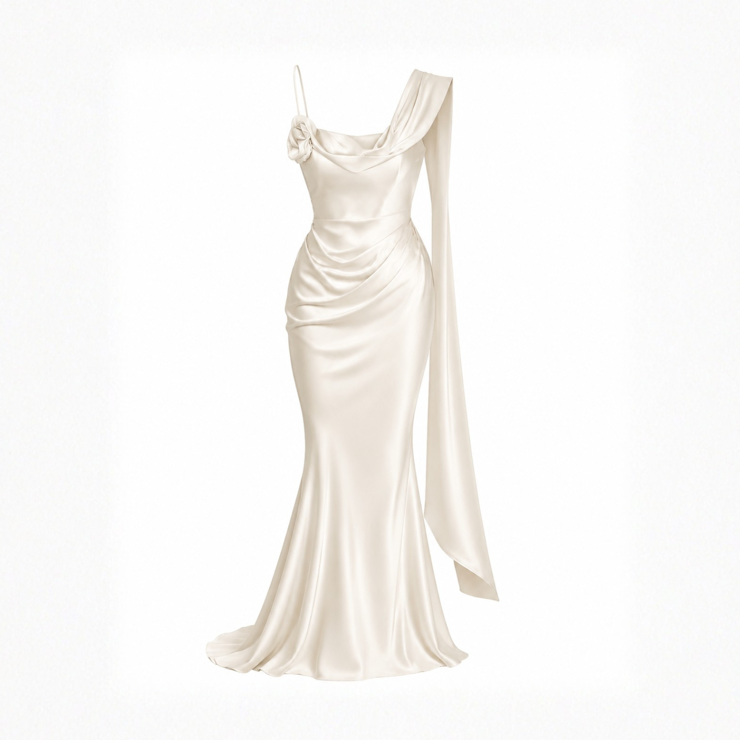 Cream Satin Draped Dress