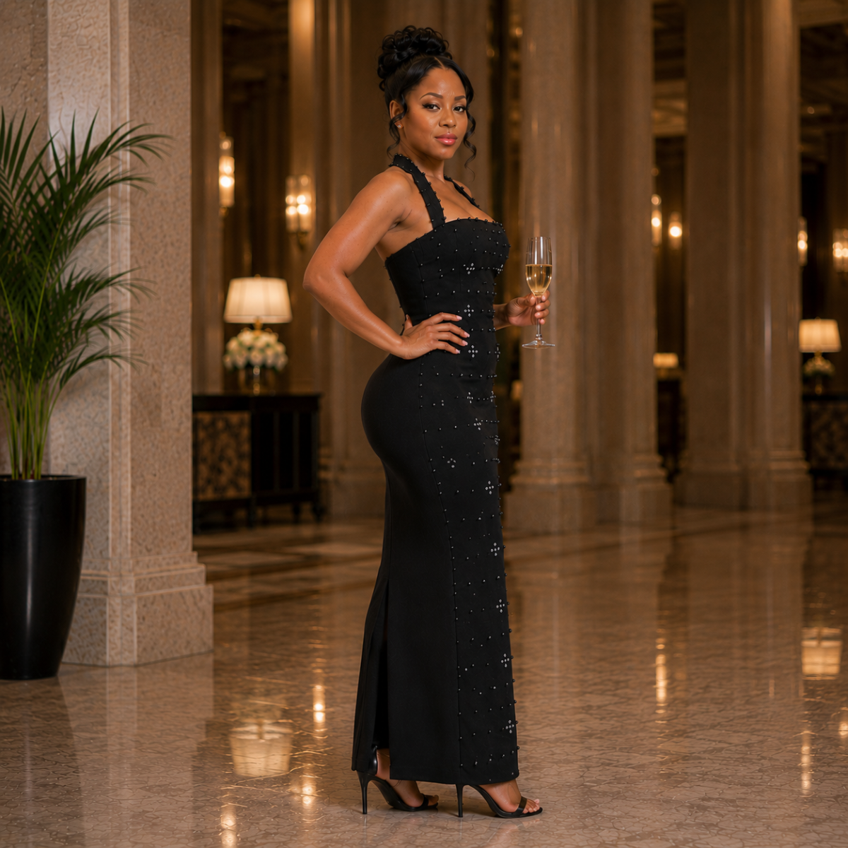 Midnight Luxe Beaded Column Gown