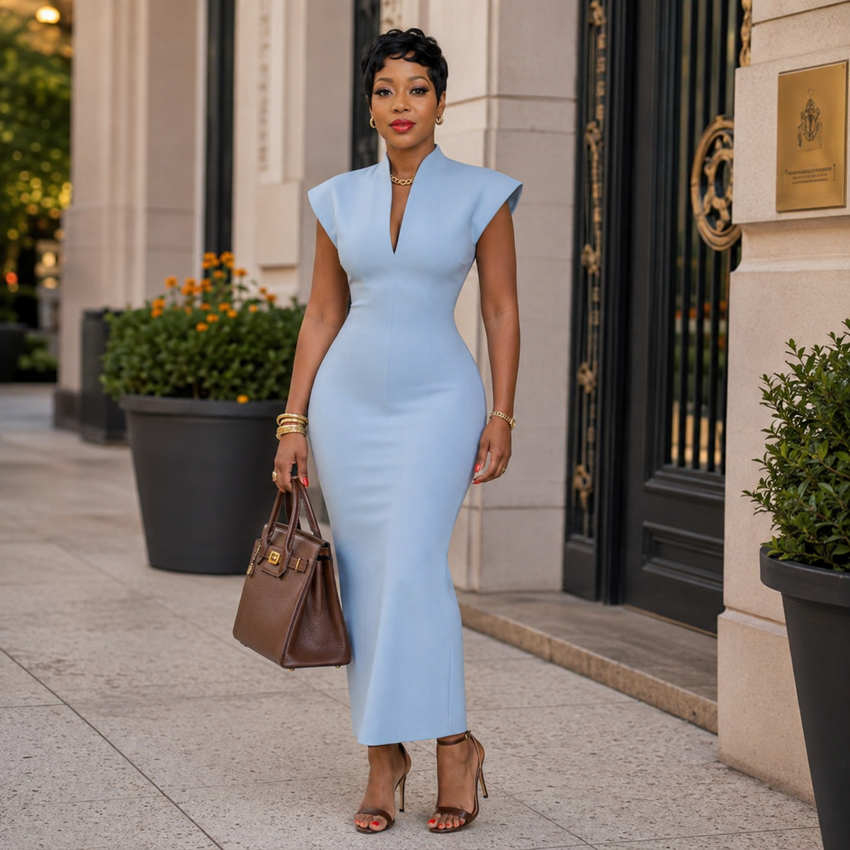 Power Line Structured Bodycon Midi Dress