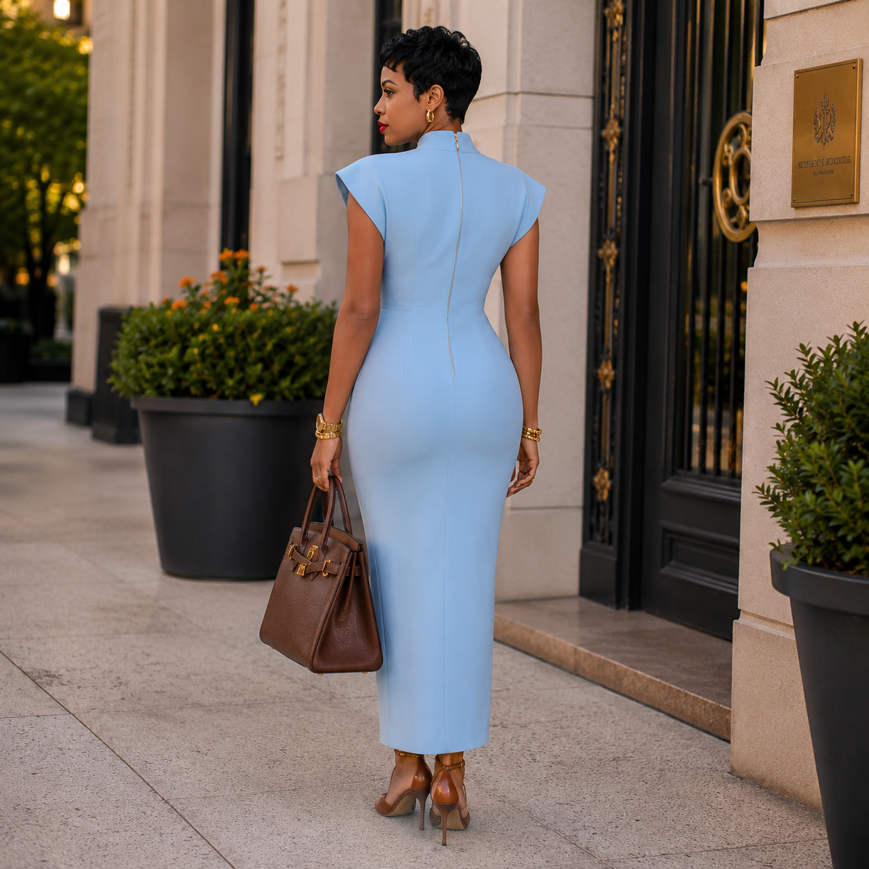 Power Line Structured Bodycon Midi Dress
