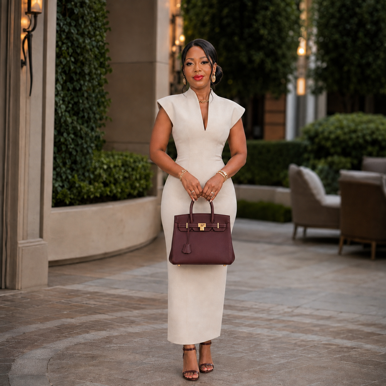 Power Line Structured Bodycon Midi Dress
