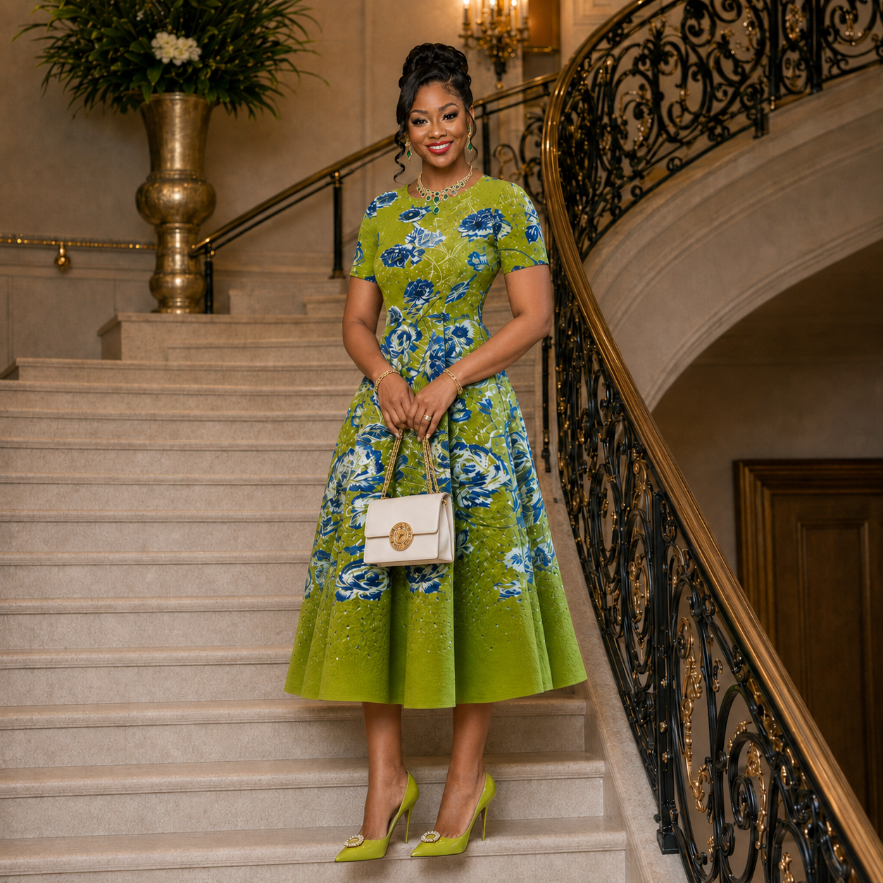 Emerald Bloom Floral Midi Dress