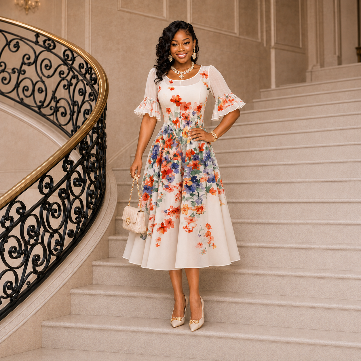 Floral Elegance Midi Dress