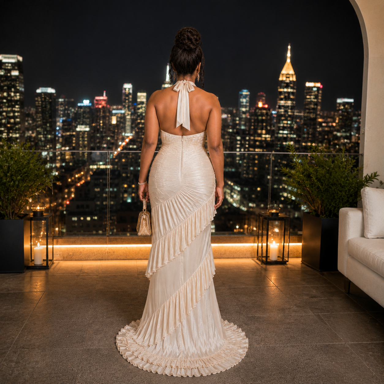 Apricot Cream White Sexy Dress( Size Up)