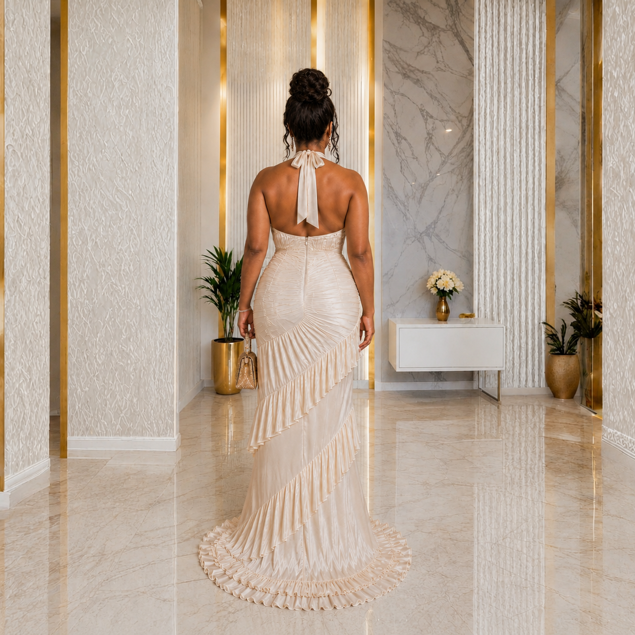 Apricot Cream White Sexy Dress( Size Up)