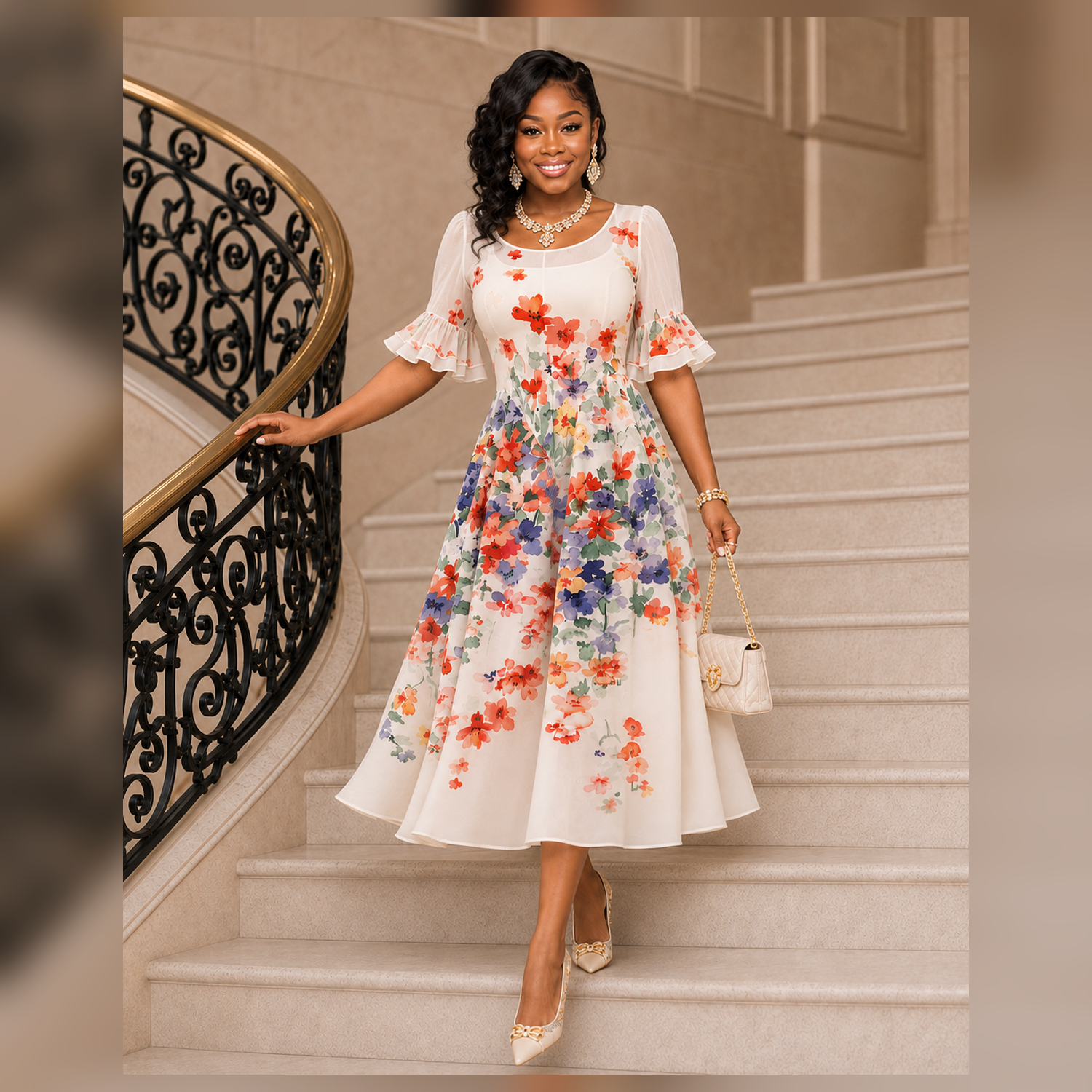 Floral Elegance Midi Dress