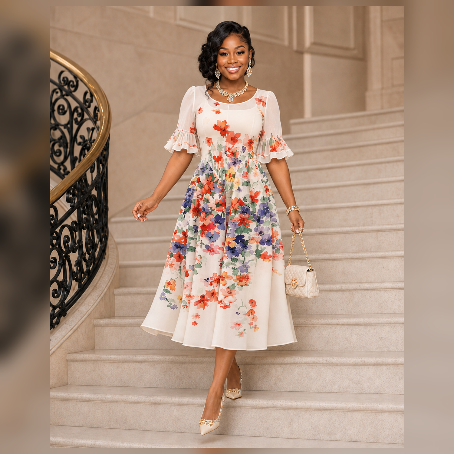 Floral Elegance Midi Dress
