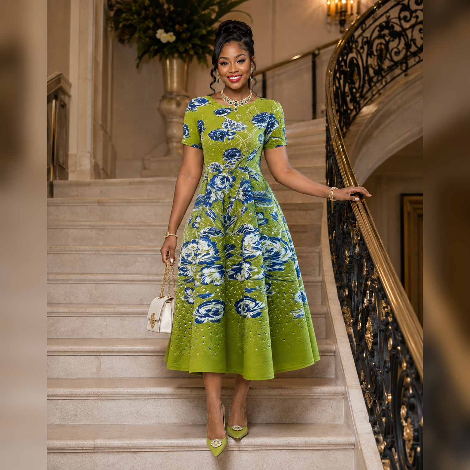 Emerald Bloom Floral Midi Dress